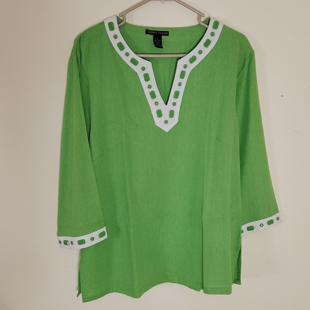 Sherry Taylor Womens Top Size L Linen Blend